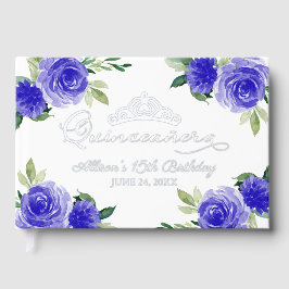Donkerblauwe bloemen Quinceanera Guest Book Gastenboek