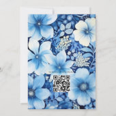 Donkerblauwe bloemenbruiloft kaart (Achterkant)