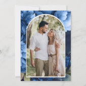 Donkerblauwe Bloemenkruid Mason Jar Foto Vrijgezel Kaart (Achterkant)