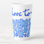 Donkerblauwe bloemige chunky tekst slogan met naam latte mok (Voorkant)