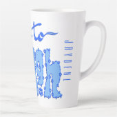 Donkerblauwe bloemige chunky tekst slogan met naam latte mok (Rechts)