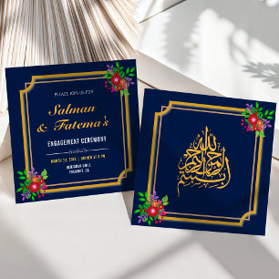 Donkerblauwe bloemrijke kader islamitische moslim  kaart