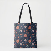 Donkerblauwe bloemtas tote bag (Voorkant)