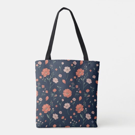 Donkerblauwe bloemtas tote bag (Achterkant)