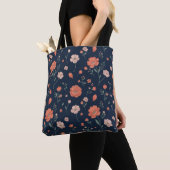 Donkerblauwe bloemtas tote bag (Dichtbij)