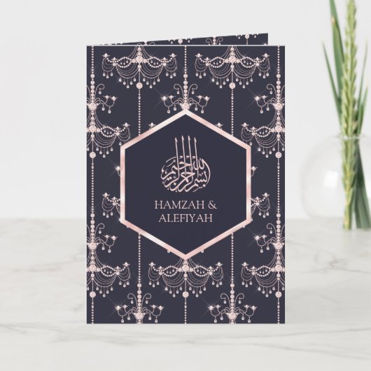 Donkerblauwe blush roze luchters Moslimbruiloft (Voorkant)