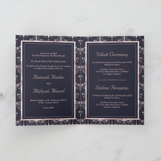 Donkerblauwe blush roze luchters Moslimbruiloft (Binnen)