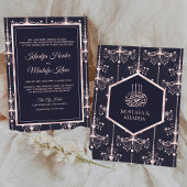 Donkerblauwe blush roze luchters Moslimbruiloft Kaart