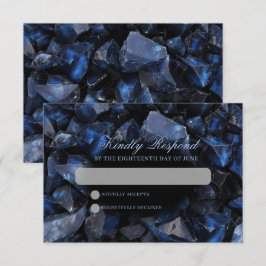 Donkerblauwe Boho Heks Kristallen Zwarte Bruiloft RSVP Kaartje
