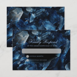 Donkerblauwe Boho Heks Kristallen Zwarte Bruiloft RSVP Kaartje