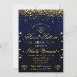 Donkerblauwe Bokeh & Gouden Glitters Zacht 16 Kaart