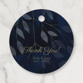 Donkerblauwe botanische bladeren Moderne aardbevin Bedankjes Labels