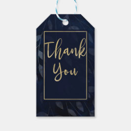 Donkerblauwe botanische bladeren Moderne aardbevin Cadeaulabel