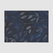 Donkerblauwe botanische bladeren Moderne aardbevin Tissuepapier (Voorkant)