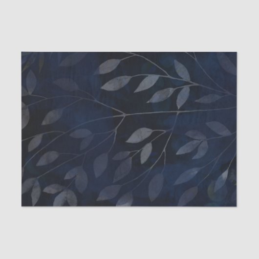 Donkerblauwe botanische bladeren Moderne aardbevin Tissuepapier (Voorkant)