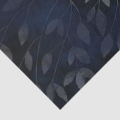 Donkerblauwe botanische bladeren Moderne aardbevin Tissuepapier (Detail)