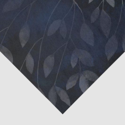 Donkerblauwe botanische bladeren Moderne aardbevin Tissuepapier (Detail)