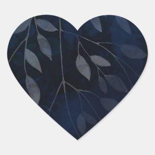 Donkerblauwe Botanische Bladeren Moderne Chic Brui Hart Sticker