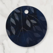 Donkerblauwe botanische bladeren moderne chic trou bedankjes labels (Achterkant)