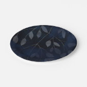 Donkerblauwe botanische bladeren moderne chic trou papieren bordje (Gekanteld)