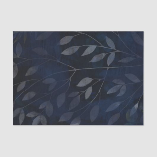 Donkerblauwe botanische bladeren moderne chic trou tissuepapier (Voorkant)