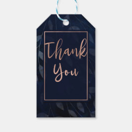 Donkerblauwe botanische bladeren Moderne roze brui Cadeaulabel