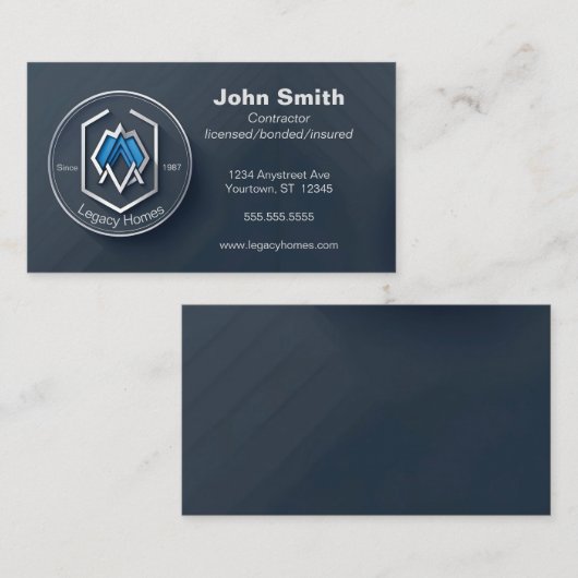 Donkerblauwe bouwer aannemer ontwikkelaar visitekaartje (Voorkant / Achterkant)