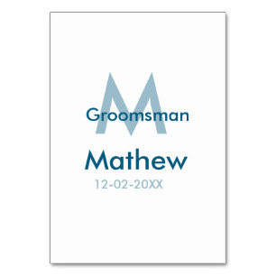 Donkerblauwe bruidsjonker naam letter datum mannel kaart