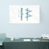 Donkerblauwe bruidsjonker naam letter datum mannel spandoek (Beurs)