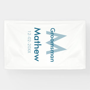 Donkerblauwe bruidsjonker naam letter datum mannel spandoek