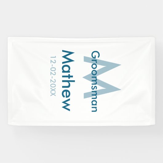 Donkerblauwe bruidsjonker naam letter datum mannel spandoek (Horizontaal)