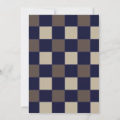 Donkerblauwe bruine ruitjes bruiloft kaart (Achterkant)