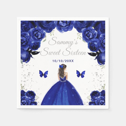 Donkerblauwe Brunette Hair Princess Sweet Sixteen Servet (Voorkant)