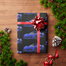 Donkerblauwe C8 Corvette Sportwagen Hand getrokken Cadeaupapier