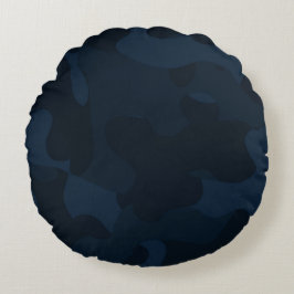 Donkerblauwe Camo Abstract Rond Kussen