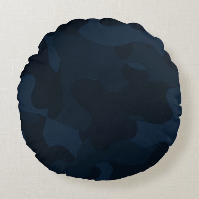 Donkerblauwe Camo Abstract Rond Kussen (Voorkant)