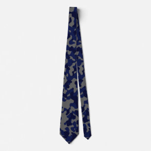 Donkerblauwe camouflage in grijs en diepblauw stropdas