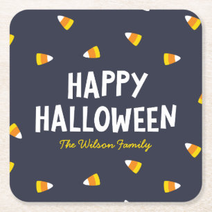 Donkerblauwe Candy Corn Fijne Halloween Kartonnen Onderzetters