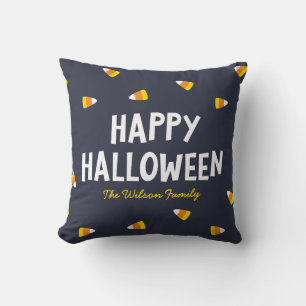 Donkerblauwe Candy Corn Fijne Halloween Kussen