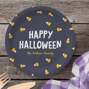 Donkerblauwe Candy Corn Fijne Halloween Papieren Bordje