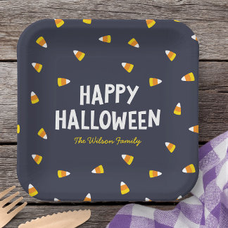 Donkerblauwe Candy Corn Fijne Halloween Papieren Bordje