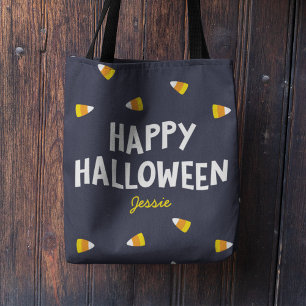 Donkerblauwe Candy Corn Fijne Halloween Tote Bag