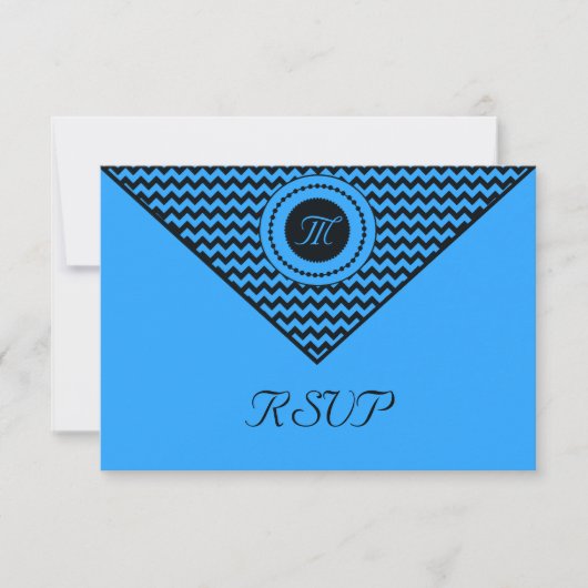 Donkerblauwe Chevron RSVP Kaartje (Voorkant)