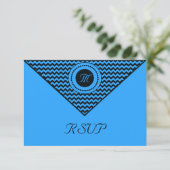 Donkerblauwe Chevron RSVP Kaartje (Staand voorkant)