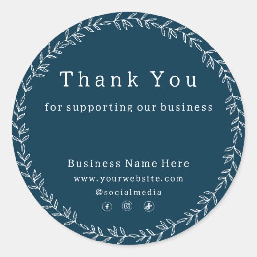 Donkerblauwe chique grillige zakelijke bruiloft ronde sticker (Voorkant)