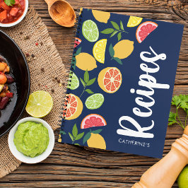 Donkerblauwe Citrus Citroen Oranje Patroon Naam Re Notitieboek