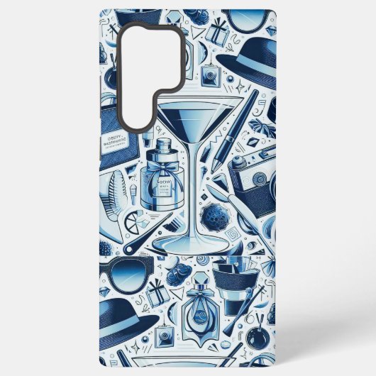 Donkerblauwe collage Chic en modern design Samsung Galaxy Hoesje (Achterkant)