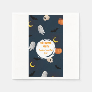 Donkerblauwe Cute Pumpkin Geest Maan Halloween Servet