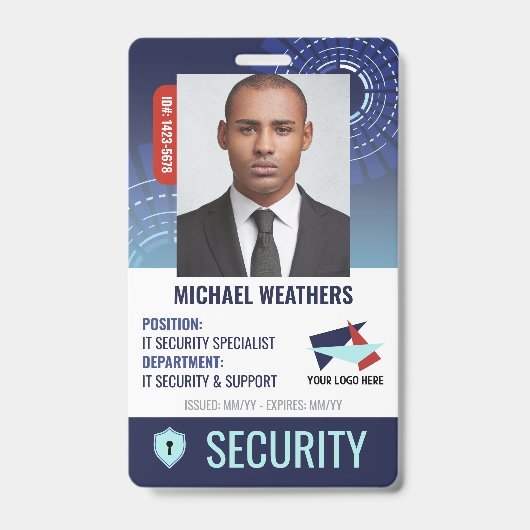 Donkerblauwe Cyber Security Schild Personeelsident Badge (Voorzijde)
