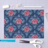 Donkerblauwe damast met rode poinsettia bloemen tissuepapier (Craft)